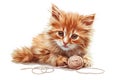 Adorable kitten playing with a ball of yarn