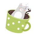 Adorable Kitten Sleep In Catpuccino Coffee Cup Vector Concept, Coffee Cat Poster.