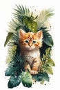 Adorable kitten watercolor artwork poster