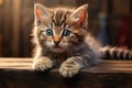 Adorable kitten on a wooden surface