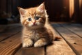 Adorable kitten on a wooden surface