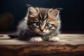 Adorable kitten on a wooden surface