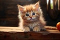 Adorable kitten on a wooden surface