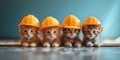 Adorable Kittens Donning Construction Hats, Ready To Take On Their Tiny Adventures, Copy Space