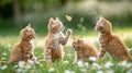 Adorable kittens playfully chasing butterflies amidst blooming flowers in a garden