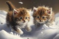 Adorable Kittens Running and Playing in the Snow Royalty Free Stock Photo