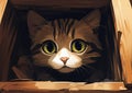 Furry Feline Adventures: A Manga Kitten\'s Curiosity in Wooden Cr