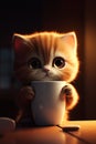 Feline Cuteness Overload: A Kitty\'s Morning Ritual with a Cup of Royalty Free Stock Photo