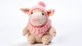 Adorable Knitted Pig Toy With Pink Hat And Scarf
