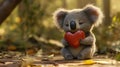 Adorable Koala Bear Holding A Red Heart In Forest Royalty Free Stock Photo