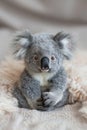 An adorable koala bear nestled in soft bedding