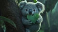 Adorable Koala Holding Heart-Shaped Leaf in Australian Rainforest Royalty Free Stock Photo
