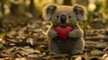 Adorable Koala Holding Red Heart In Forest Royalty Free Stock Photo