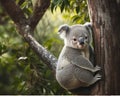 Cute Koala Bear on Eucalyptus Tree Branch in Australian Wildlife