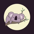 Adorable Koala Sleeping Dreaming Eucalyptus Tree Animal Flat Cartoon Character