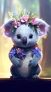 Adorable Koala Wearing Lavender Headband with Big Blue Eyes.