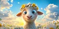 Adorable Lamb in Flower Crown A Sweet Springtime Image Royalty Free Stock Photo