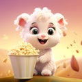 Adorable Lamb With Popcorn: A Spatial Concept Art Masterpiece Royalty Free Stock Photo