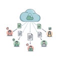 Cloud Storage and File Sharing Network Concept with Remote Team Collaboration Icons Royalty Free Stock Photo