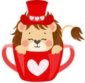 Adorable lion with red hat inside the red teacup.cdr