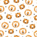 Adorable lion and tiger pattern on white background