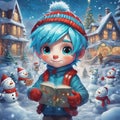 Adorable Little Boy Cartoon: Red-haired, Christmas-themed