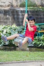 Adorable little boy playing with flying fox Royalty Free Stock Photo