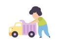 Adorable Little Boy Playing with Toy Truck Vector Illustration Royalty Free Stock Photo