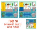 Adorable little boy taking a bath in bathtub with lot of soap lather and rubber duck. Find 10 differences objects in the picture.