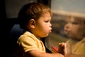 Adorable little boy on the train Royalty Free Stock Photo