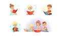 Adorable Little Boys and Girls Reading Fairy Tale Books Collection, Kids Fabulous Imagination Vector Illustration Royalty Free Stock Photo