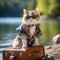 Adorable little calico cat who moonlights as a photographer Generative AI