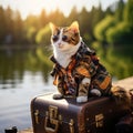 Adorable little calico cat who moonlights as a photographer Generative AI