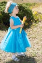 Adorable little child girl with bubble blower on grass on meadow. Summer green nature . Use it for baby, parenting or love concep Royalty Free Stock Photo