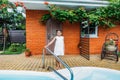 adorable little child standing at swimming pool Royalty Free Stock Photo