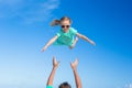 Adorable little daughter and her happy father having fun outdoor Royalty Free Stock Photo