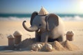 Adorable Little Elephant Building a Sandcastle at the Beach Royalty Free Stock Photo