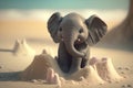 Adorable Little Elephant Building a Sandcastle at the Beach Royalty Free Stock Photo