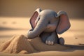 Adorable Little Elephant Building a Sandcastle at the Beach Royalty Free Stock Photo