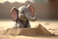 Adorable Little Elephant Building a Sandcastle at the Beach Royalty Free Stock Photo