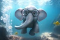 Adorable Little Elephant Dives Underwater with a Snorkel Mask