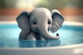 Adorable Little Elephant Relaxing in a Pool on a Sunny Day