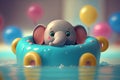Adorable Little Elephant Relaxing in a Pool on a Sunny Day