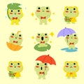 Adorable Little Frog Playing In The Rain Vector Simple Character Illustration