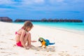 Adorable little girl at beach with big colorful Royalty Free Stock Photo