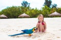 Adorable little girl at beach with big colorful Royalty Free Stock Photo