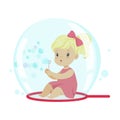 Adorable little girl blowing bubbles while sitting inside soap bubble vector Illustration Royalty Free Stock Photo