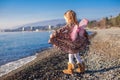 Adorable little girl with butterfly wings running Royalty Free Stock Photo