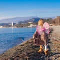 Adorable little girl with butterfly wings running Royalty Free Stock Photo