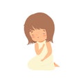 Adorable Little Girl Character Praying Standing on Her Knees Cartoon Vector Illustration Royalty Free Stock Photo